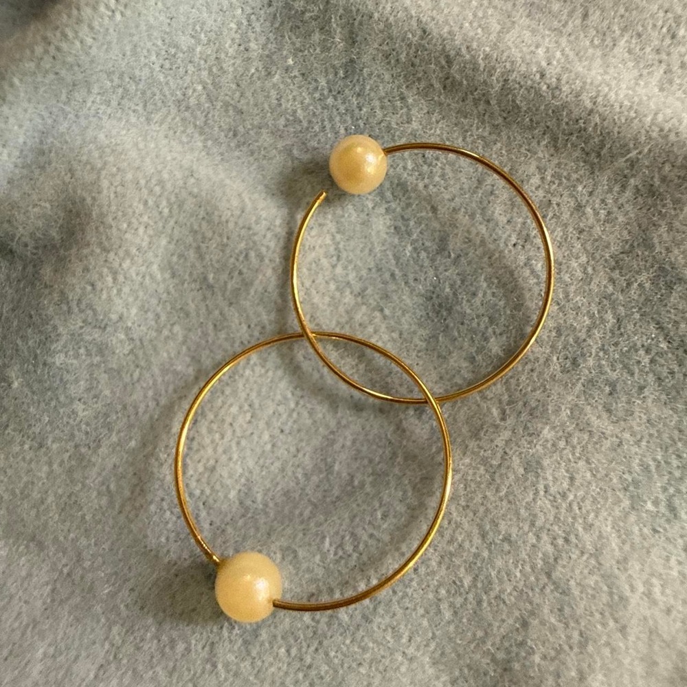 Cream Pearl Hoop Earrings Gold Tone Minimalist Jewelry for Women